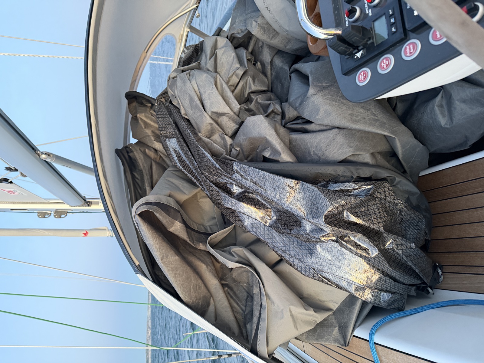 Sail stuffed into the cockpit
