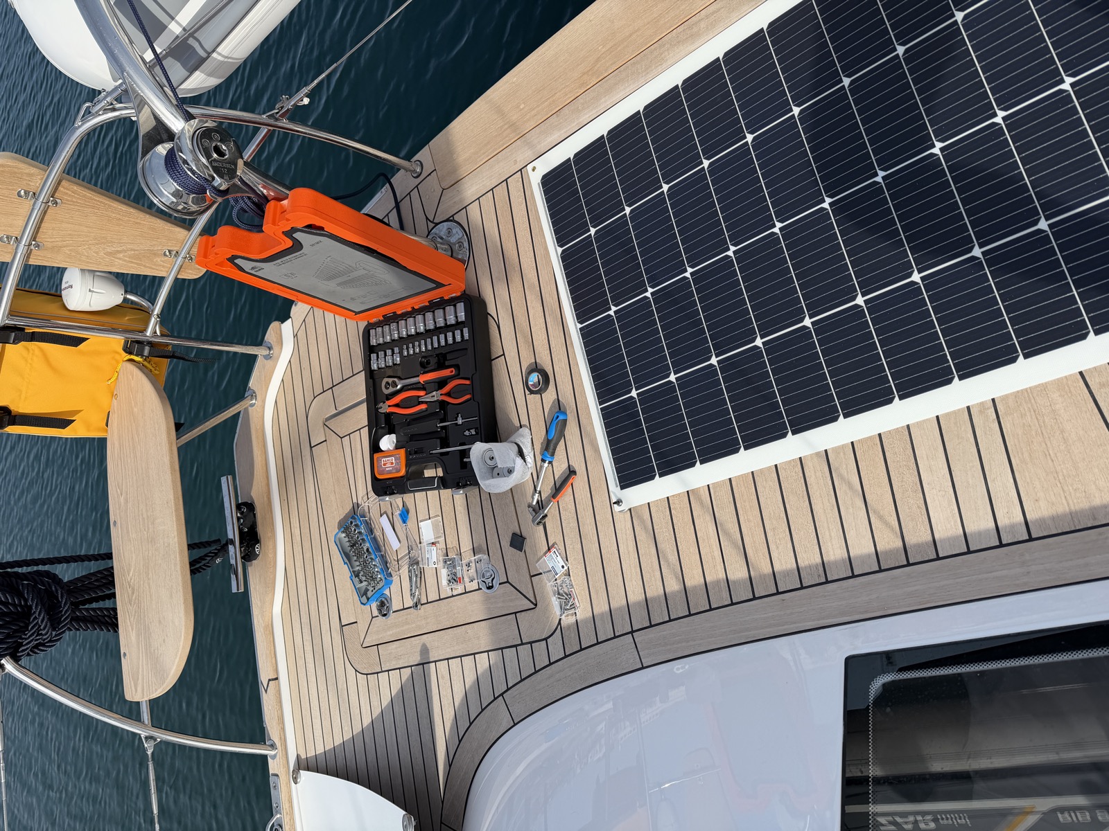 Solar panel installed on the bimini