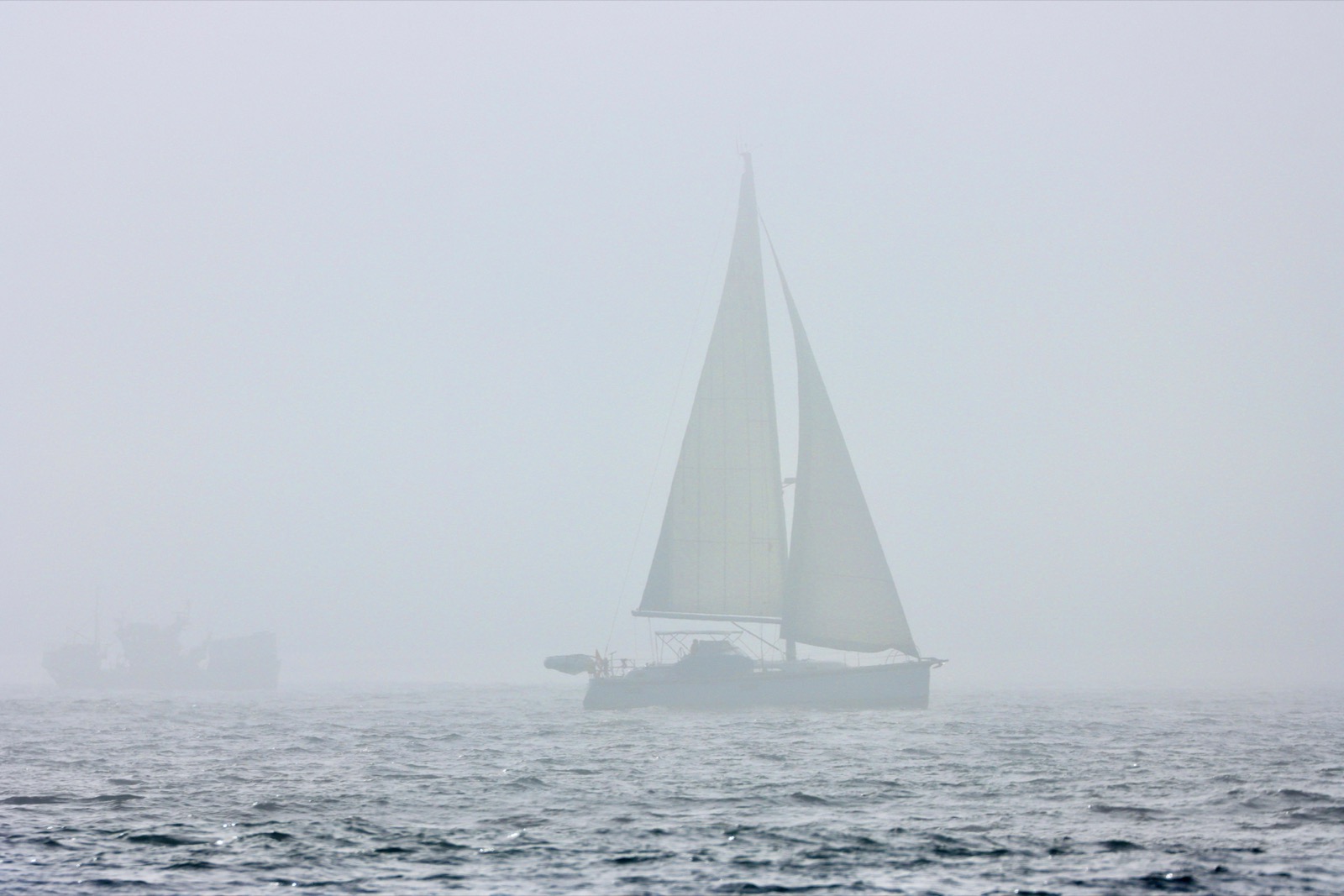 Stani sailing in thick fog