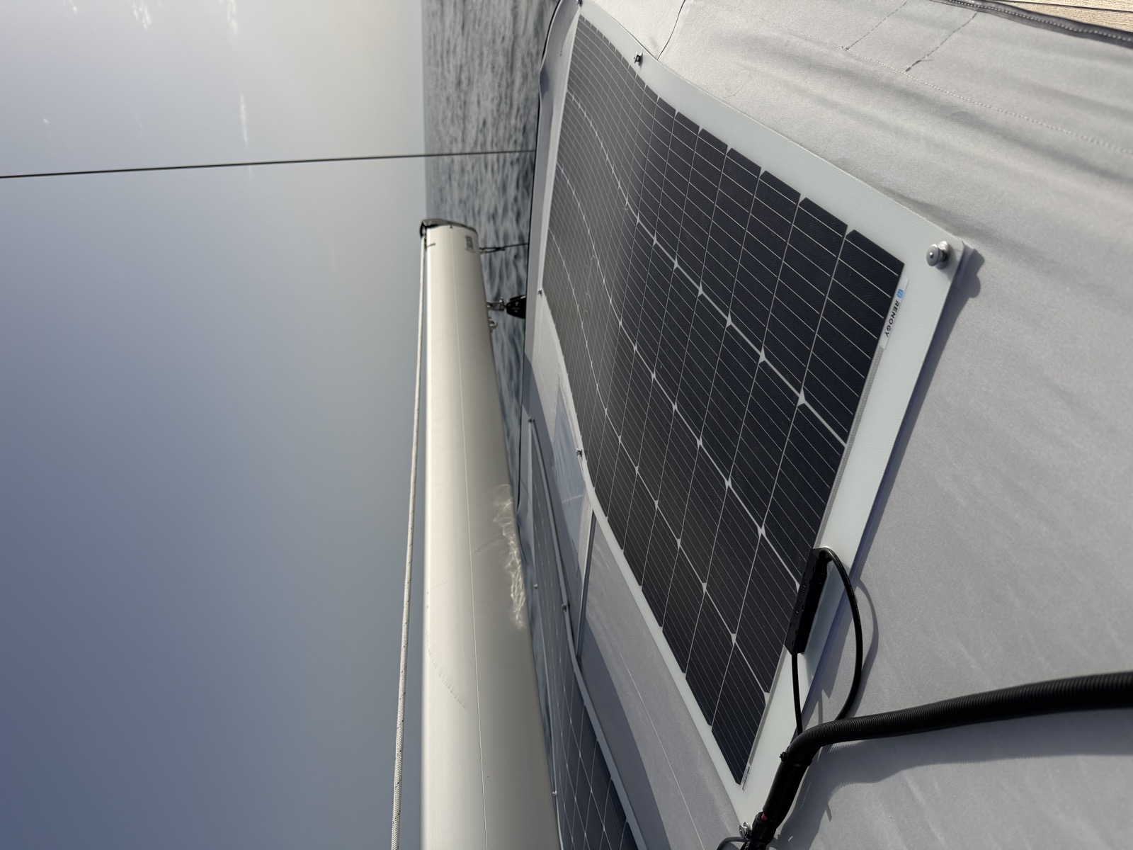 Solar panel properly reinstalled on the bimini