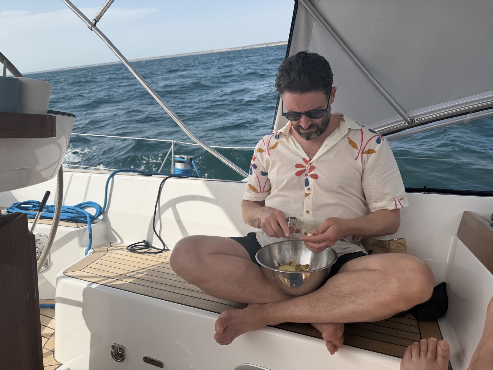 Paddy peeling potatoes in the cockpit