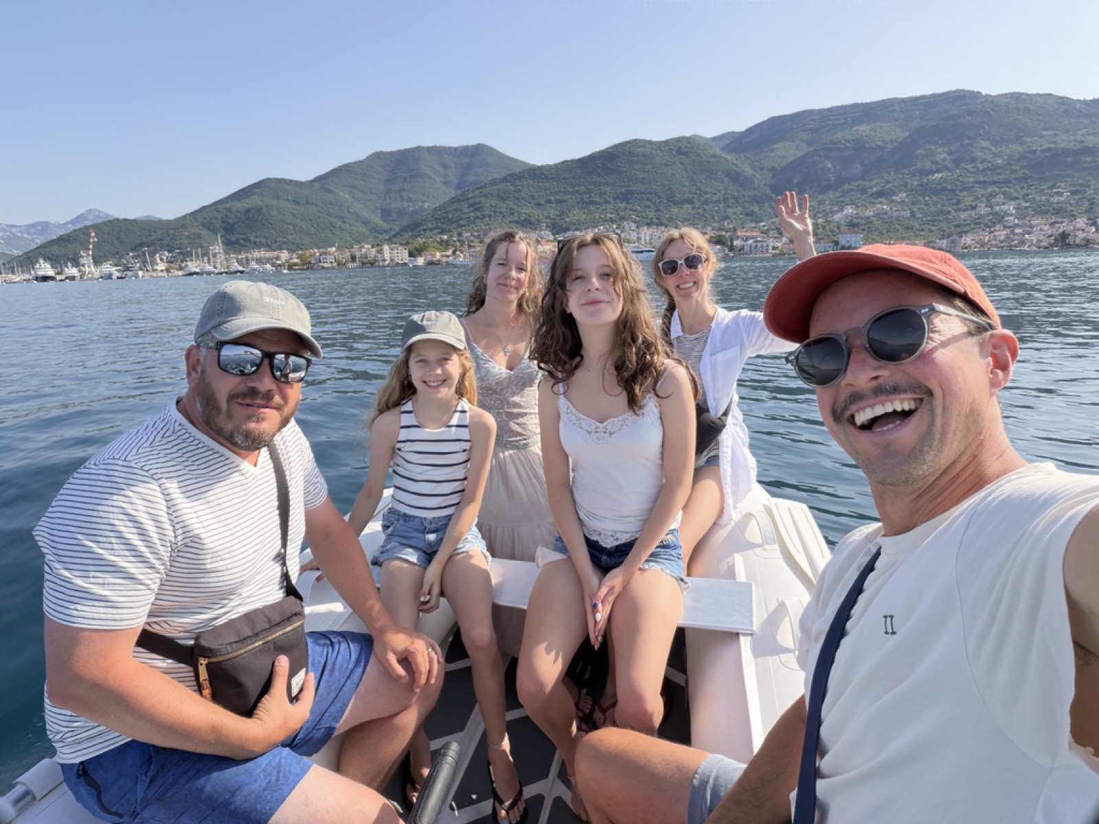 The Richeys crowded onto the dinghy