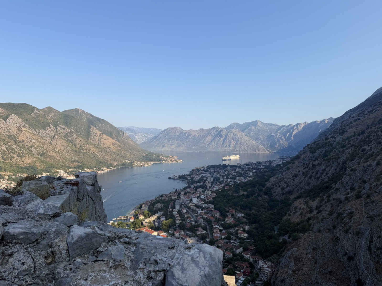 View over Kotor and the bay from the fortress walls
