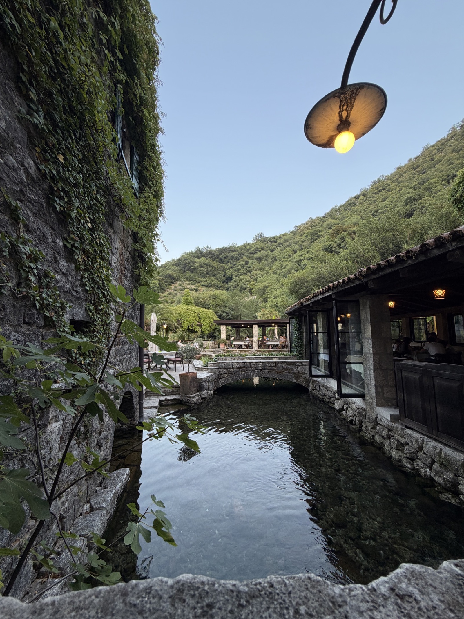 Restaurant tucked along the river at Morinj Zaliv